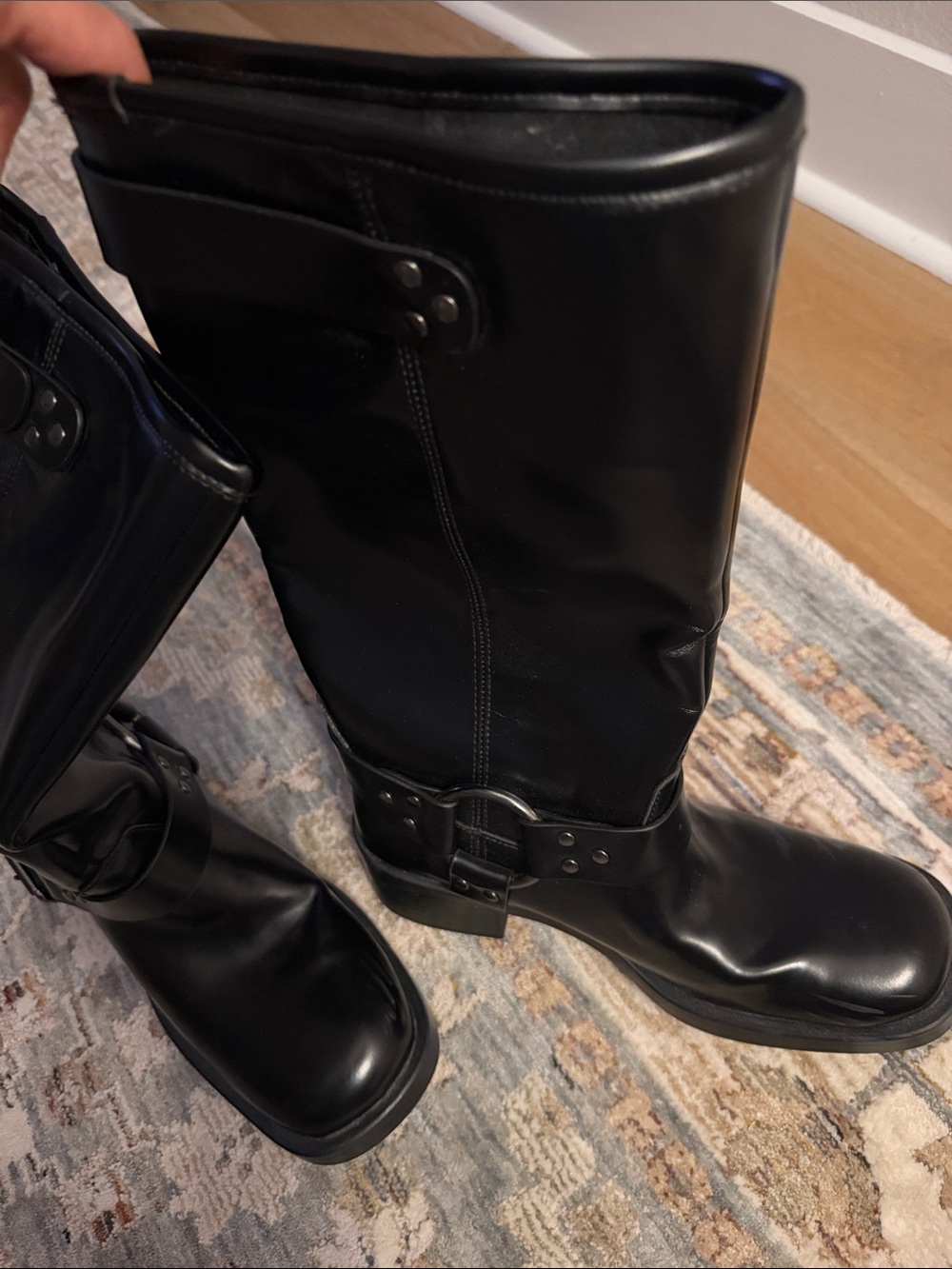 H&M Black Buckle Mid-Calf Leather Heeled Boots - Picture 2 of 6